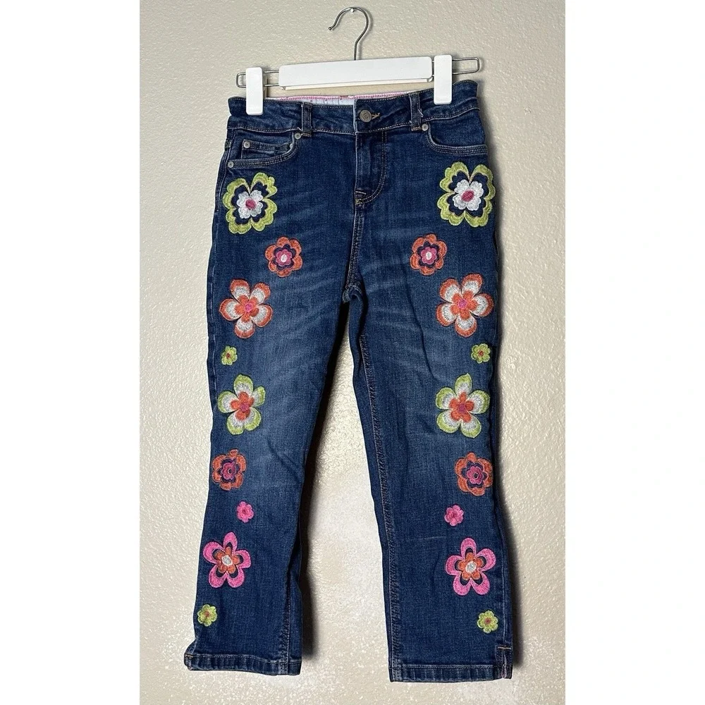 Mini Boden Floral Embroidered Jean Capri Spring Summer Flowers Girls 12Y